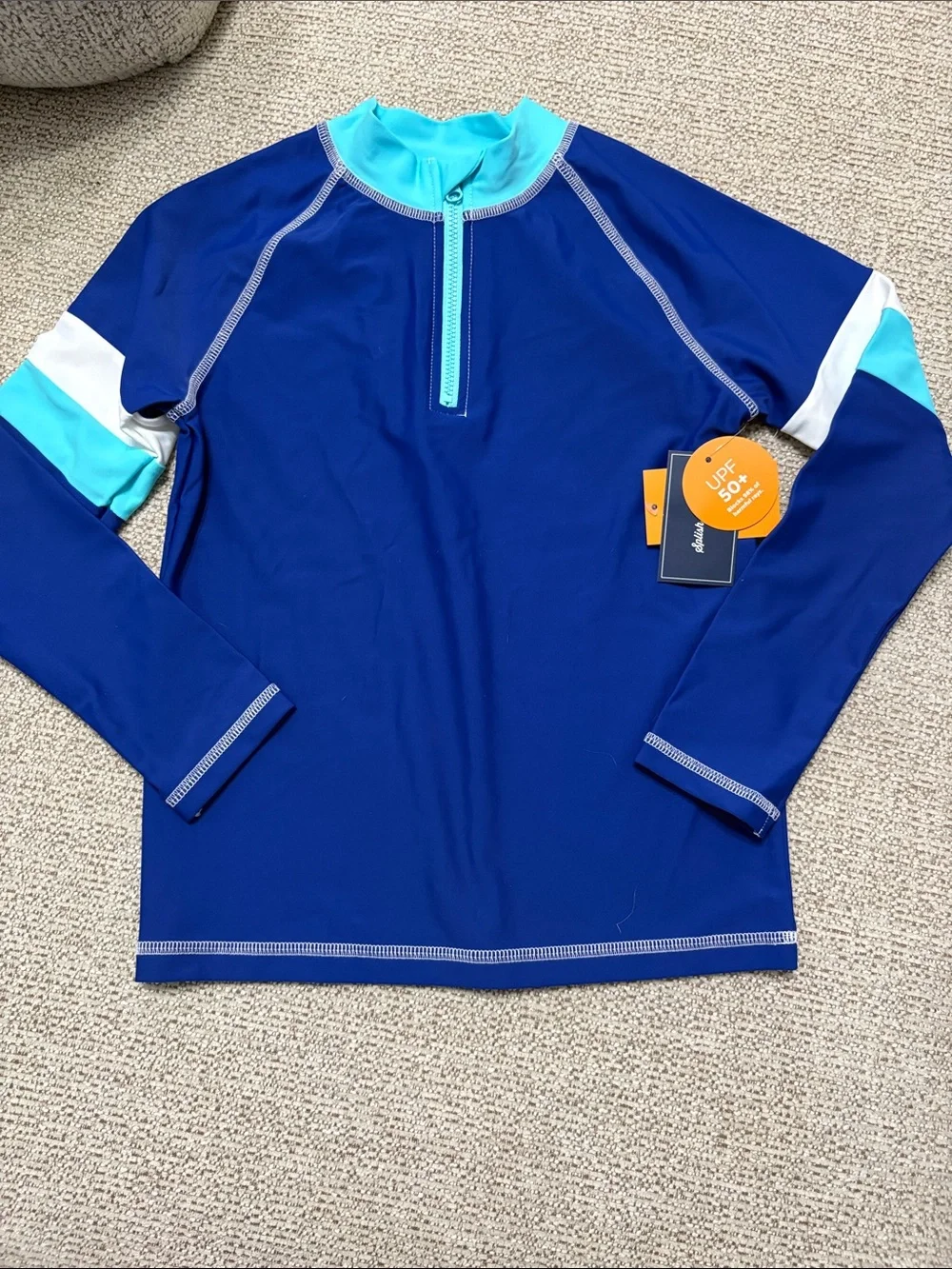 Gymboree Royal Blue Aqua & White Kids Rash Guard Set Floral Starfish Boardshorts